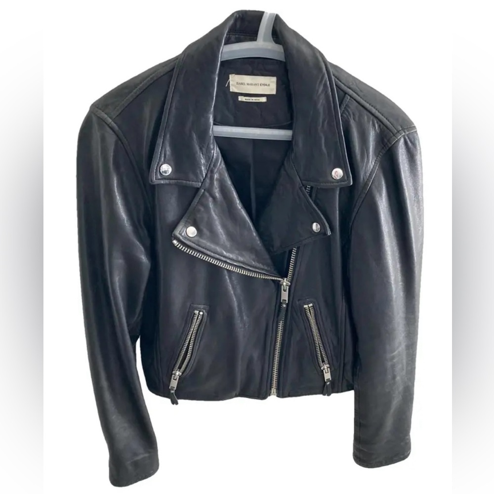 ISABEL MARANT ETOILE Leather Motorcycle Jacket Black 34